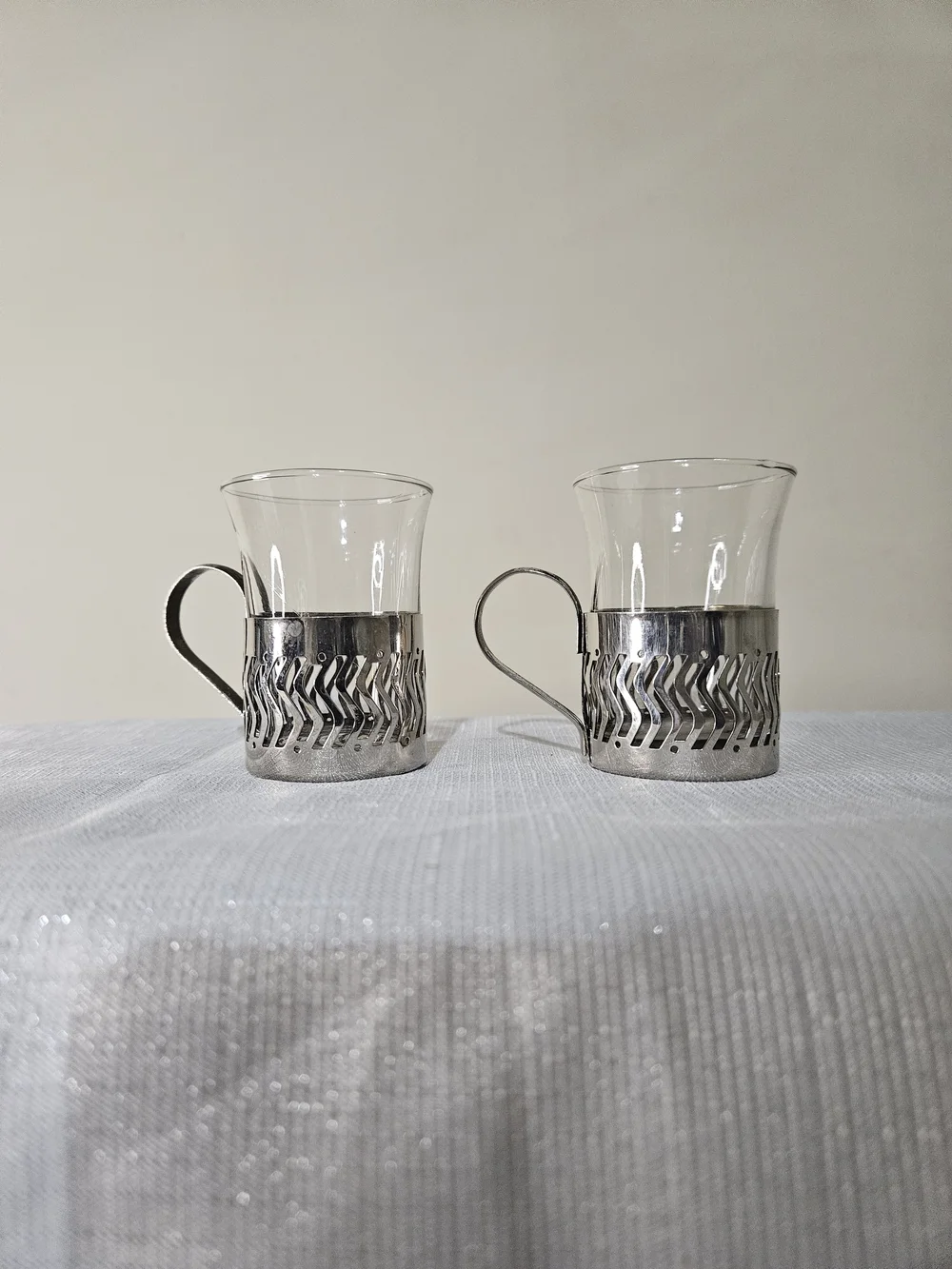 Glass Demitasse Cups‎ with Silver-Tone Holders - Pair